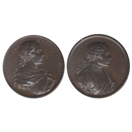 575 - RARE JACOBITE MEDAL - THE TWO PRINCES, CHARLES & HENRY, copper medal, c1737, by Erminegildo Hamerani... 