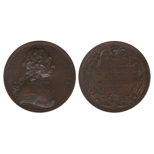 576 - JOHN CAMPBELL, DUKE OF ARGYLE (1678-1743), soldier, copper memorial medal, 1743, by J. A. Dassier, b... 