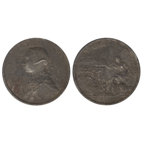 577 - GEORGE, PRINCE OF WALES, silver medal on his attaining his Majority, 1759, by Thomas Pingo, armoured... 