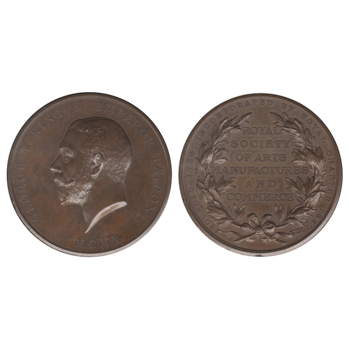 625 - GEORGE V, ROYAL SOCIETY OF ARTS, copper medal, by Bertram Mackennal, awarded 1919 (Marion McGregor B... 