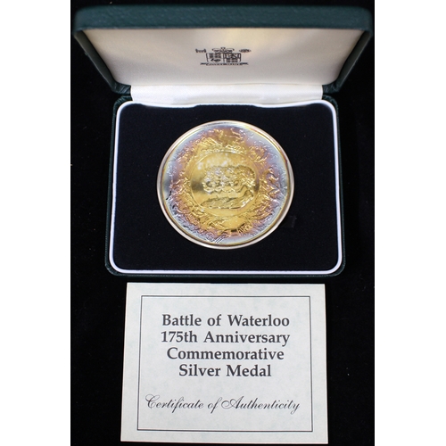 650 - THE BATTLE OF WATERLOO, 175th Anniv, heavy silver medal, 1990, by The Royal Mint, a reproduction of ... 