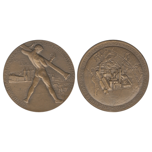 681 - FRANCE: Centenary of the Foundation of Pont-?-Mousson, bronze medal, 1955, by Henri Dropsy, naked la... 