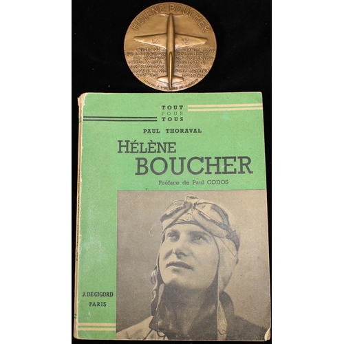 683 - FRANCE: AVIATION: H?L?N BOUCHER (1908-34), Aviatrix, bronze tribute medal, 1985, by S. Regis, facing... 