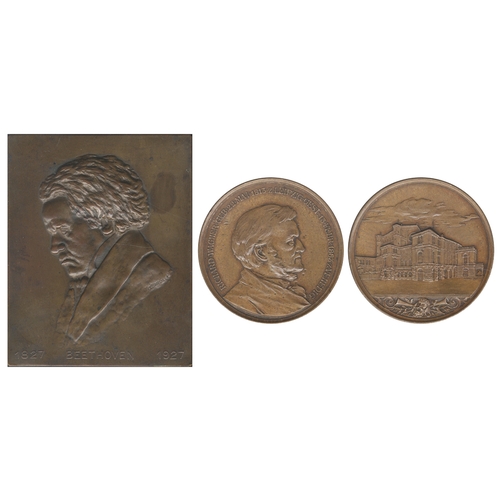 686 - GERMANY: MUSIC, LUDWIG VAN BEETHOVEN (1770-1827), Centenary of his Death, uniface bronze tribute pla... 