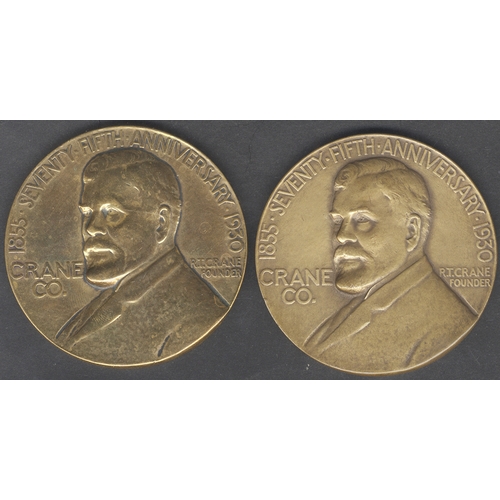 696 - USA: RICHARD TELLER CRANE (1832-1912), Crane Co, 75th Anniv, bronze medals (2), 1930, unsigned (Meda... 