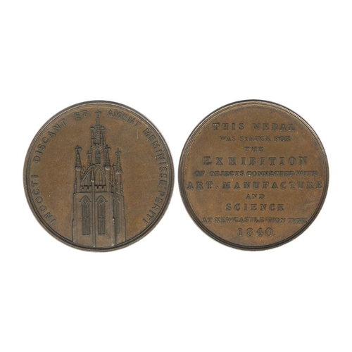 698 - 1840 Newcastle upon Tyne, Exhibition of Art, Manufacture & Science, copper medals (2), the spire of ... 