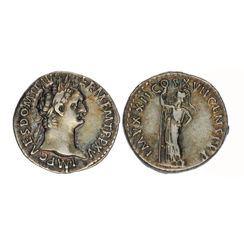 710 - Domitian, 81-96 AD. Silver Denarius, 3.56g. Obverse; IMP CAES DOMIT AVG GERM P M TR P XV, laureate h... 