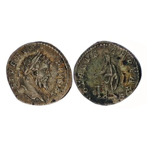 714 - Septimius Severus, 193-211 AD. Silver Denarius, 3.43g. Obverse; SEVERVS PIVS AVG, laureate head of S... 