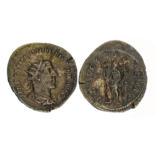 720 - Philip I, 244-249 AD. Silver Antoninianus, 3.30g. Obverse; IMP M IVL PHILIPPVS AVG, radiate, draped ... 