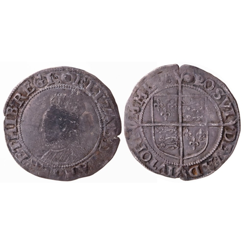 754 - Shilling, sixth issue mm Tun (1592-95), GVF & sharp but adjustment lines across the head (these bare... 