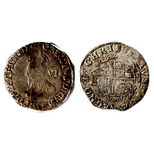 769 - Sixpence, class 3a, mm Crown (1635-6), VF.S2813.