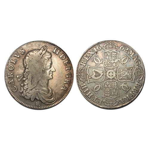 772 - 1662 crown, rose below bust, the scarcer variety with edge dated (1662). A bold GF/AVF. Coinage die ... 