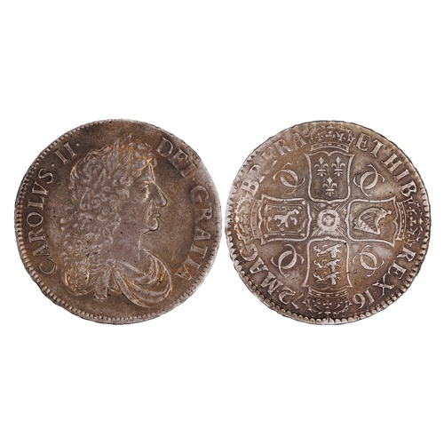 777 - 1672 crown, 3rd bust V.QVARTO, extremely fine with rainbow tone. The right sides of both obverse and... 