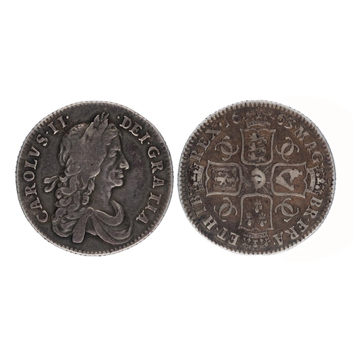 782 - 1663 shilling, first bust, the rare variety with transposed shields of Scotland and Ireland, VF with... 