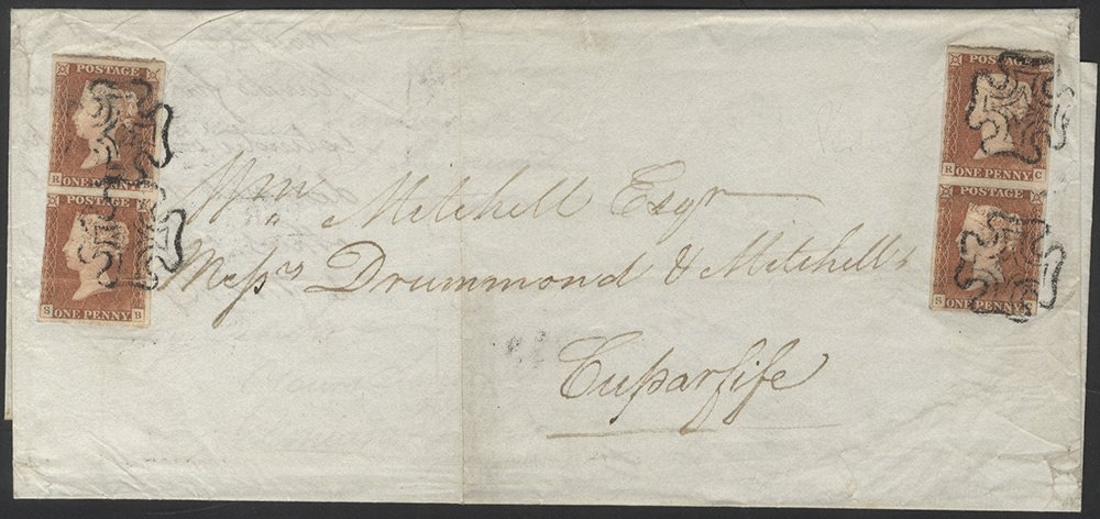 1844 entire letter from Perth to Cupar, Fife, franked by two vertical ...