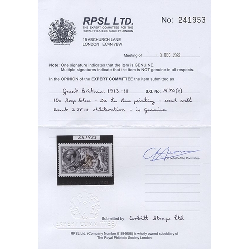 1913-18 DLR 10s deep blue, superb U example with small Ascot c.d.s ...