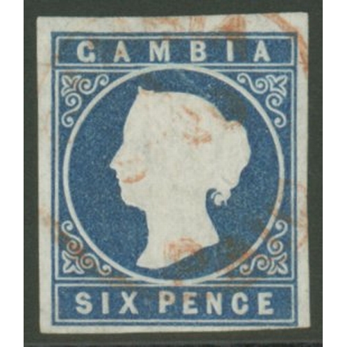 1874 CCC 6d blue four margins, cancelled in red, SG.8, Cat. £250.