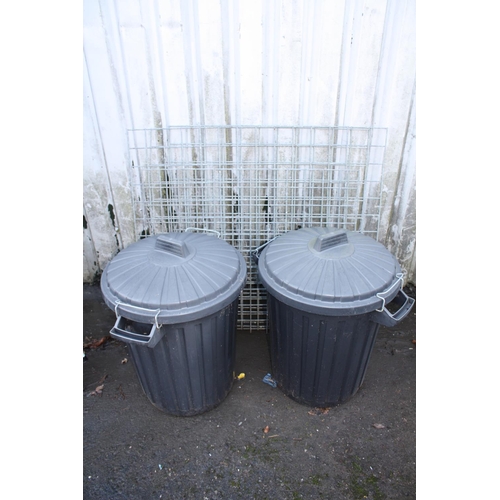 70 - Galvanised grids & 2 plastic dustbins & lids