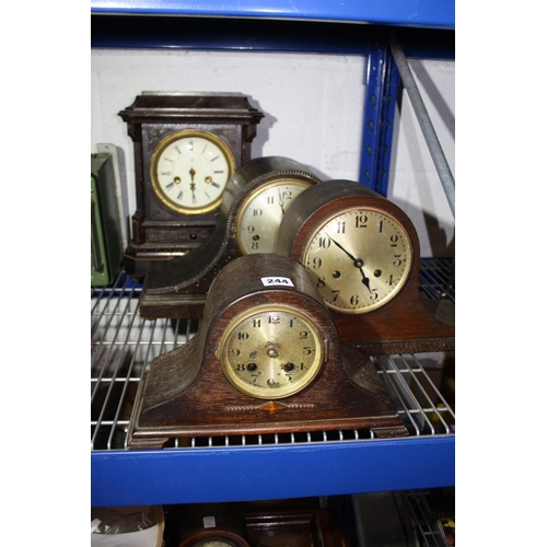 244 - 4 assorted wood cased mantel clocks- some worm