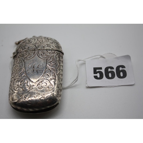 566 - Silver engraved vesta case 2 1/2