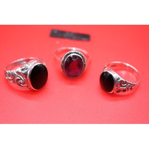 629 - 3 stone set silver rings