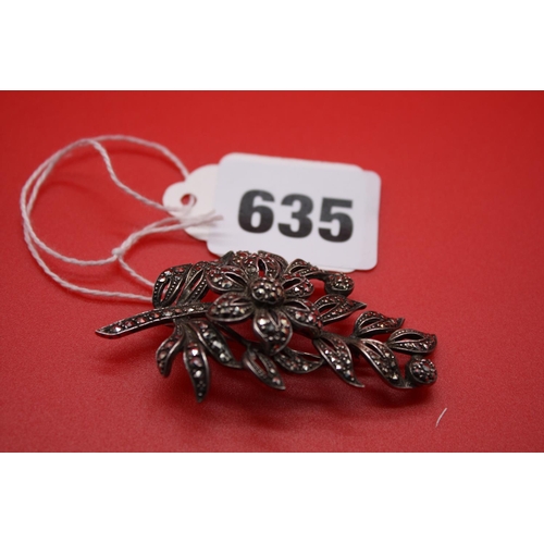 635 - Silver & marcasite spray brooch 2 1/4