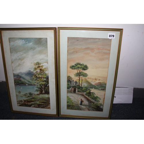 879 - Pair lake scene watercolours (foxed) 18