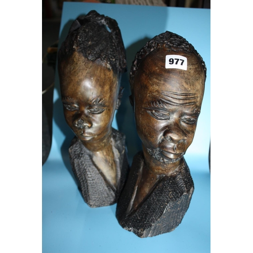 977 - 2 carved wood ethnic busts tallest 14