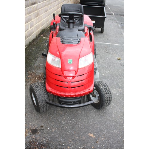 1 - Mountfield ride on mower complete with trailer,needs new battery, does start with jump leads-blades ... 