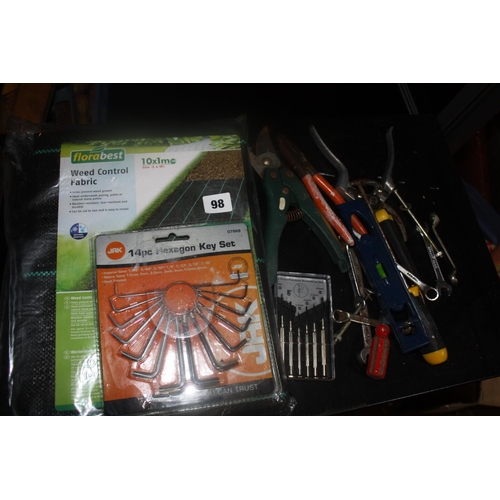 98 - 10 metres weed control, tools etc