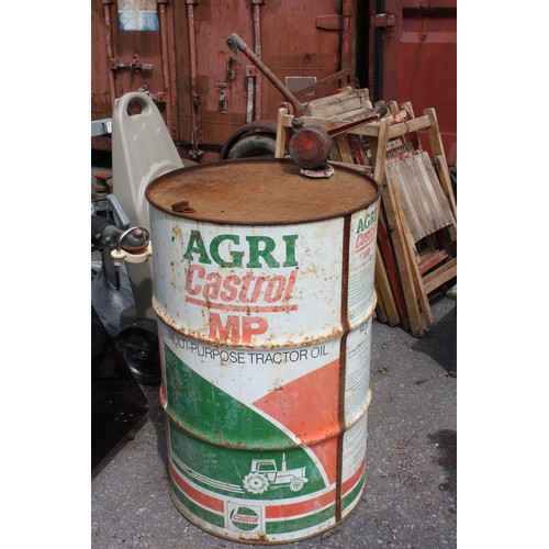 21 - 205 litre empty oil drum with pump