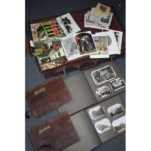 1400 - Suitcase postcards, 2 empty photograph albums & 2 others