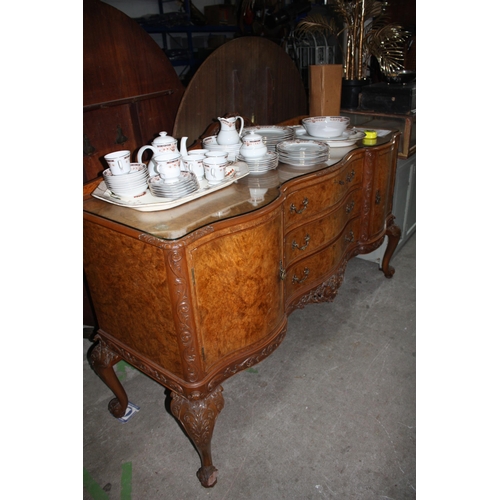 1778 - Elaborate carved indented walnut sideboard with key & glass top 44