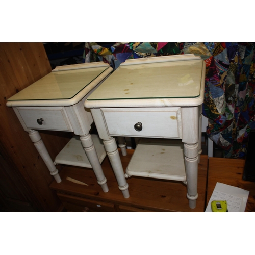 1798 - Pair Ducal glass topped single drawer bedside tables 24 1/2