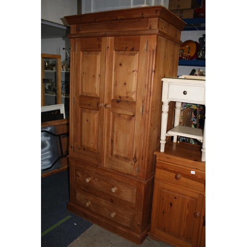 1800 - Pine 2 door wardrobe over 2 drawers 76 1/2