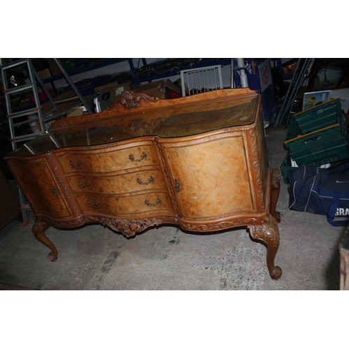 1778 - Elaborate carved indented walnut sideboard with key & glass top 44