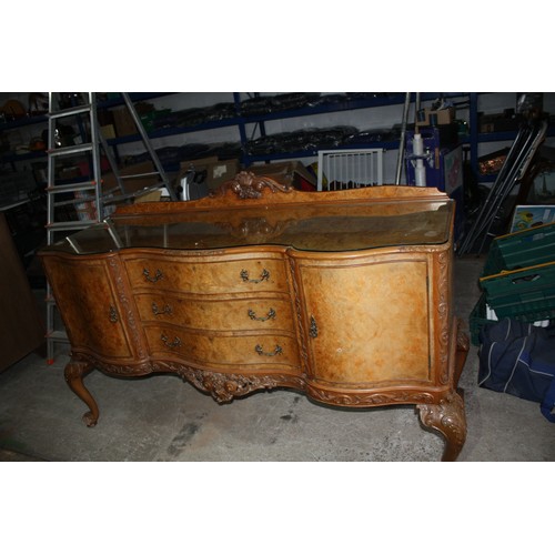 1778 - Elaborate carved indented walnut sideboard with key & glass top 44