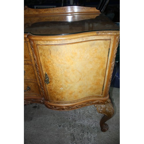 1778 - Elaborate carved indented walnut sideboard with key & glass top 44