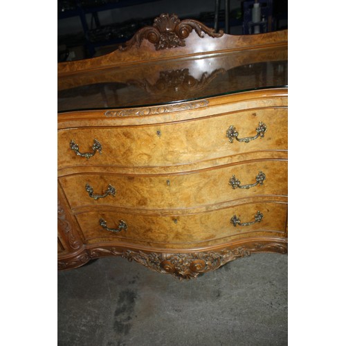 1778 - Elaborate carved indented walnut sideboard with key & glass top 44