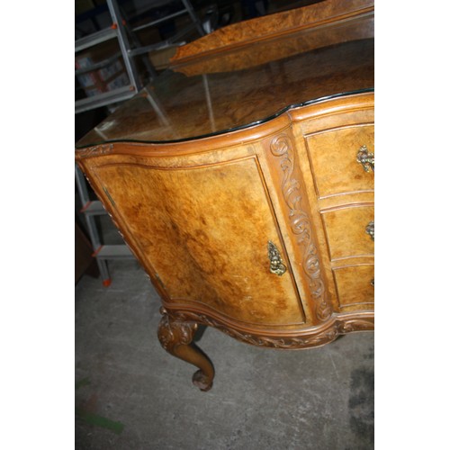 1778 - Elaborate carved indented walnut sideboard with key & glass top 44