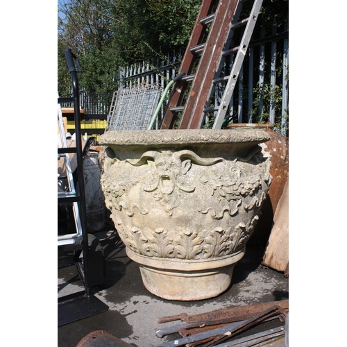 1 - Extremely large weathered concrete relief decorated garden pot 30