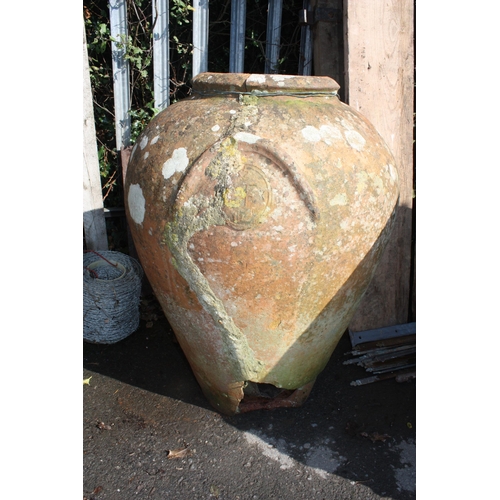 12 - Large terracotta urn- damage to front & rim cracked 32