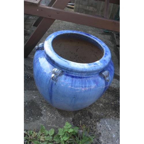 74 - Blue glazed garden pot 16