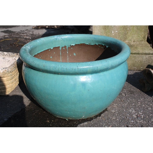 77 - Turquoise glazed garden pot 11