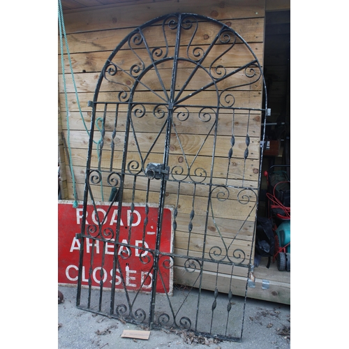 159 - Pair heavy metal arch topped architectural gates complete with handle each gate 24 3/4