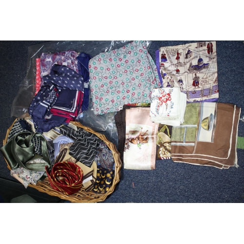 481 - Wicker basket assorted ties & bag material