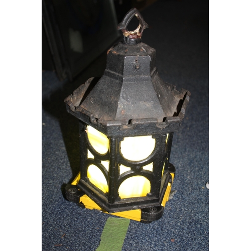 488 - Heavy cast iron & glass porch light 11 1/2