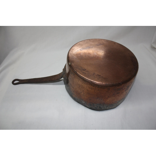 903 - Large copper saucepan with iron handle 10