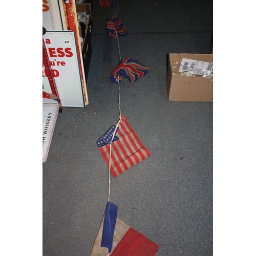 944 - Vintage flag bunting- Union Jack, USA & French approx. 20'