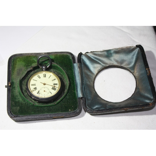 1140 - Silver cased pocket watch & travelling clock case